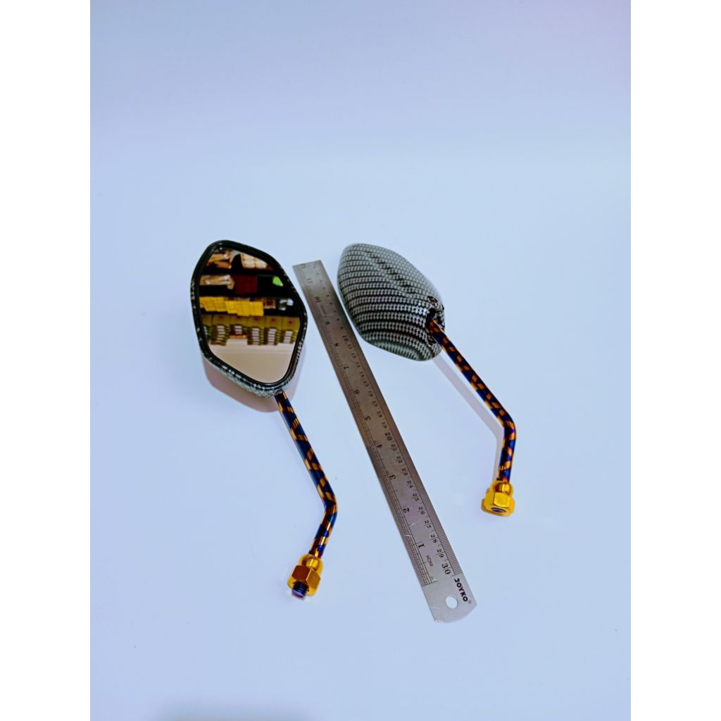 KACA SPION TANGKAI PANJANG BLUE X/CARBON  VARIASI MOTOR BEAT KARBU-BEAT NEW DELUXE-BEAT FI-BEAT ESP 