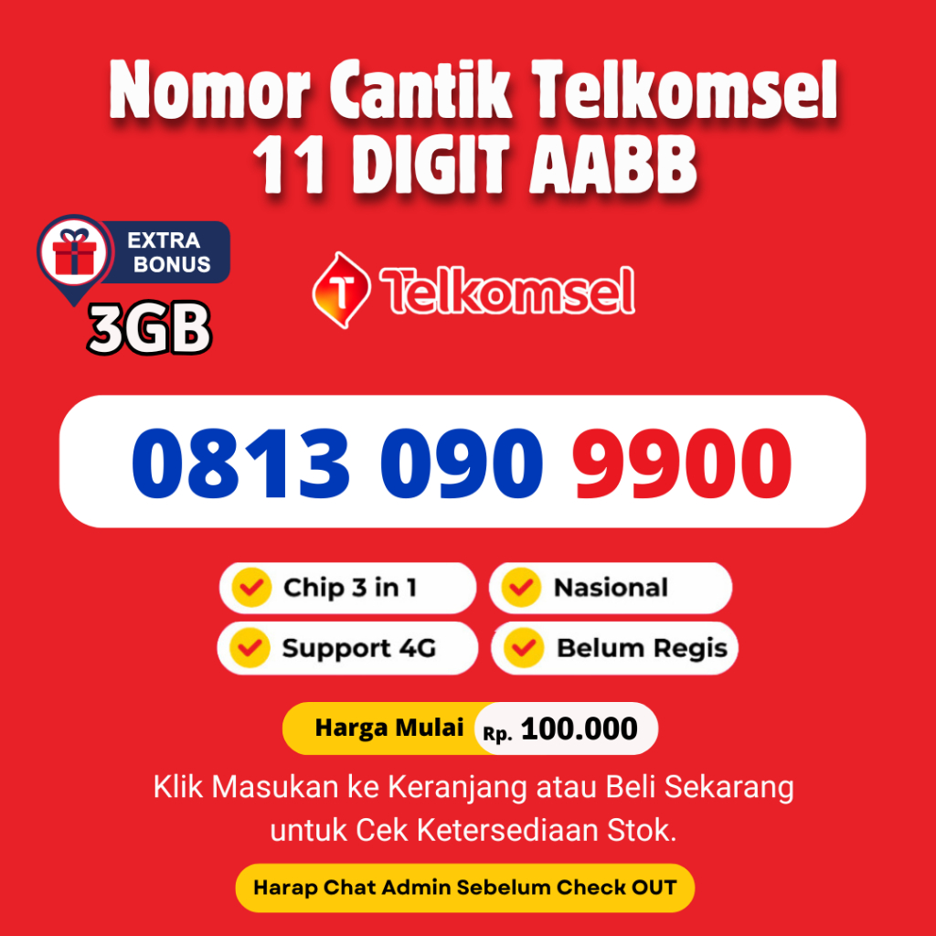 Nomor Cantik Telkomsel Seri AABB 11 Digit Murah - Nomor Cantik Simpati 11 Digit Support 4G LTE BONUS
