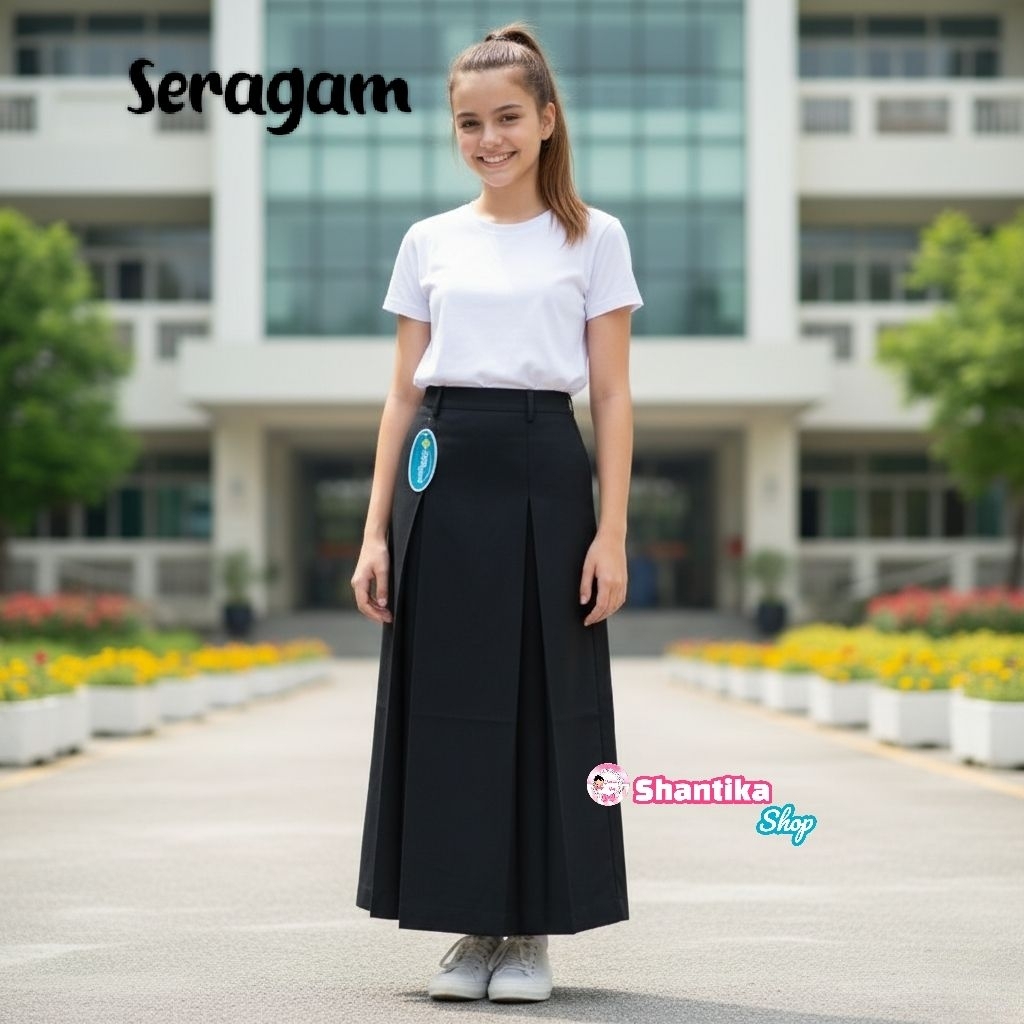 New Tag  Rok Sekolah Hitam Sepan Panjang Brand Seragam Anak Perempuan 13-14 Tahun