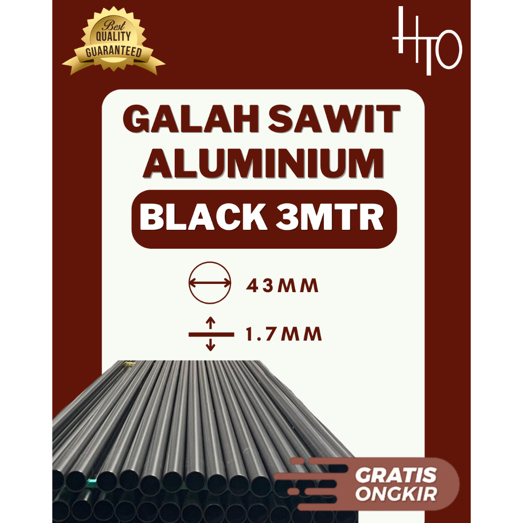[HEETO] Pipa Egrek Sawit, Galah Sawit (Black) Aluminium Ukuran 43mm Panjang 3meter