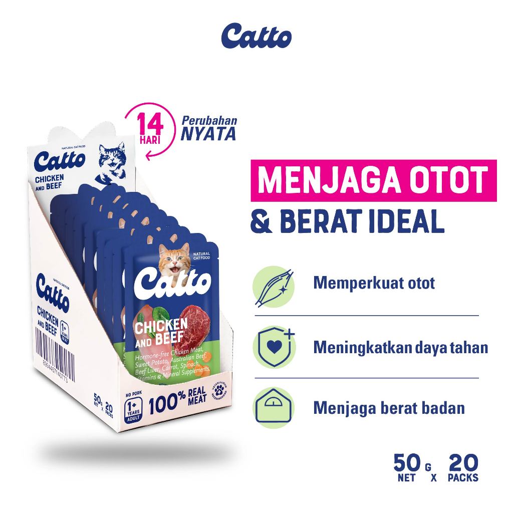 Catto  Makanan Kucing Basah Dewasa Cat Food - Box Chicken and Beef Adult 50gr x 20pcs (RTM)