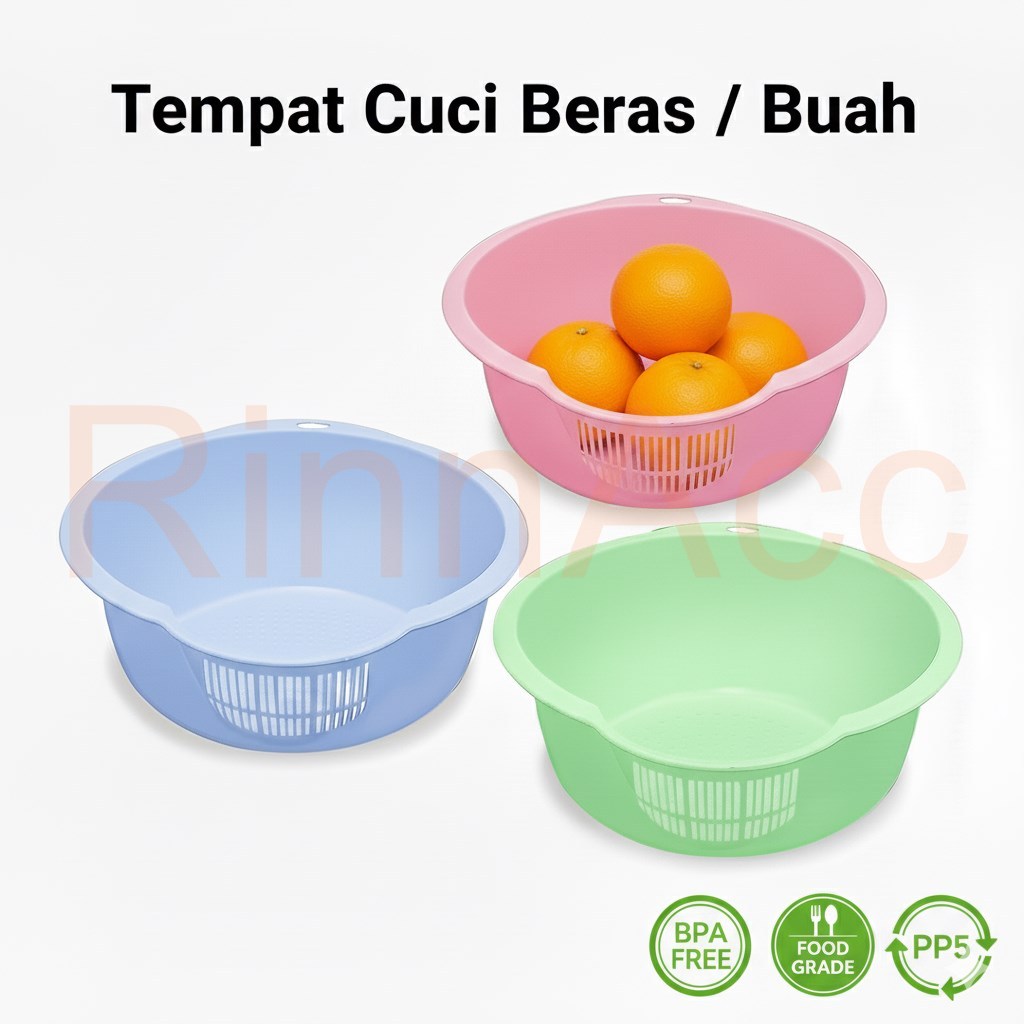 Tempat Cuci Beras Plastik - Baskom Cuci Sayur Buah Beras - Tempat Beras