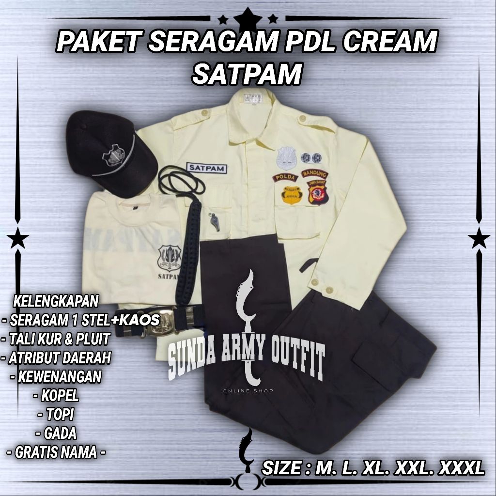 PAKET LENGKAP PDL SATPAM / SERAGAM PDH SATPAM KREM / BAJU SERAGAM PDL PDH SATPAM SECURITY / SERAGAM 