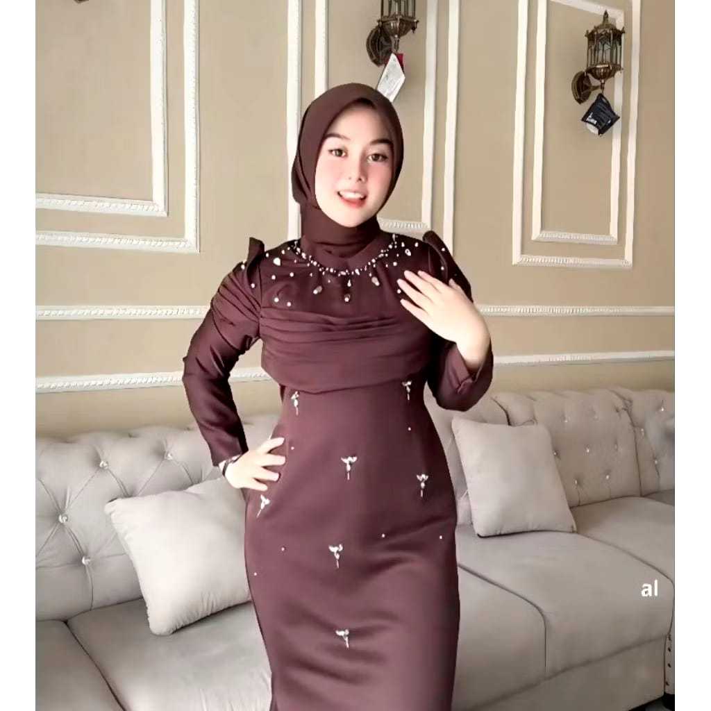 cod azwa dress satin velvet premium //dres pesta wanita jumbo S M L XL XXL // gamis kondangan wanita