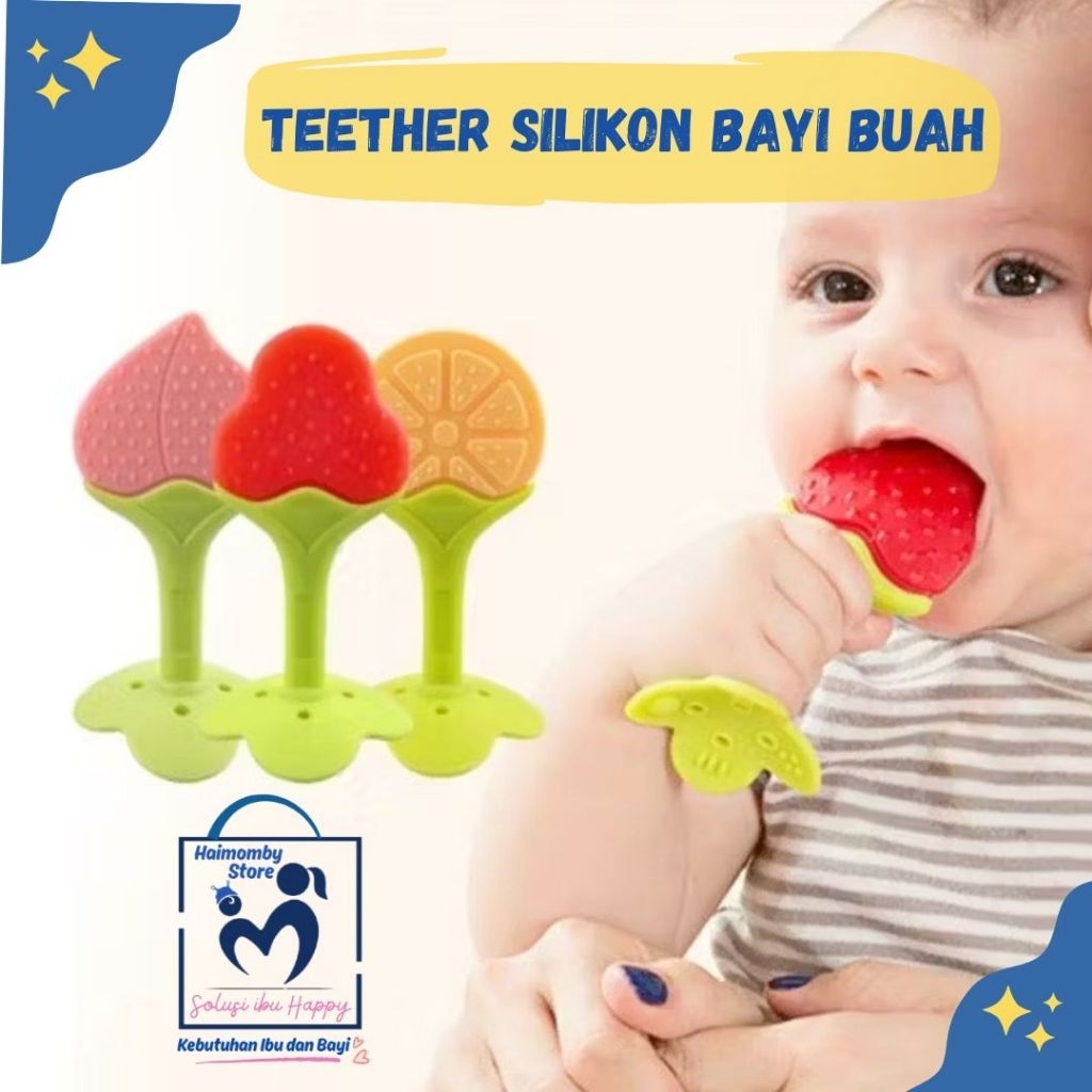 [Haimomby kendari cab. Makassar] Teether silikon bentuk buah , mainan gigit silikon bayi, baby teeth
