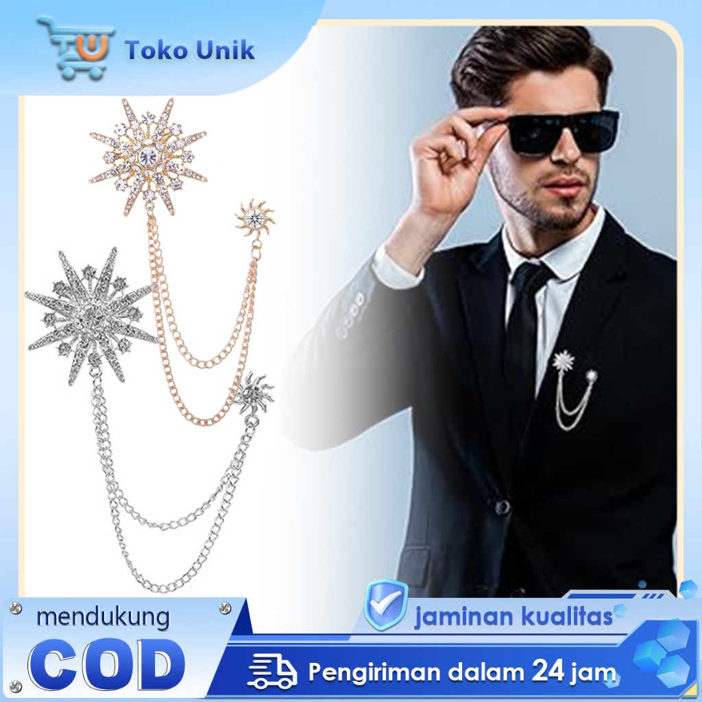 Bros Rantai ​Rumbai Jas Pria Pin Bros Rantai Jas Brooch Jas Elegan Bros Desain Bintang Snowflake