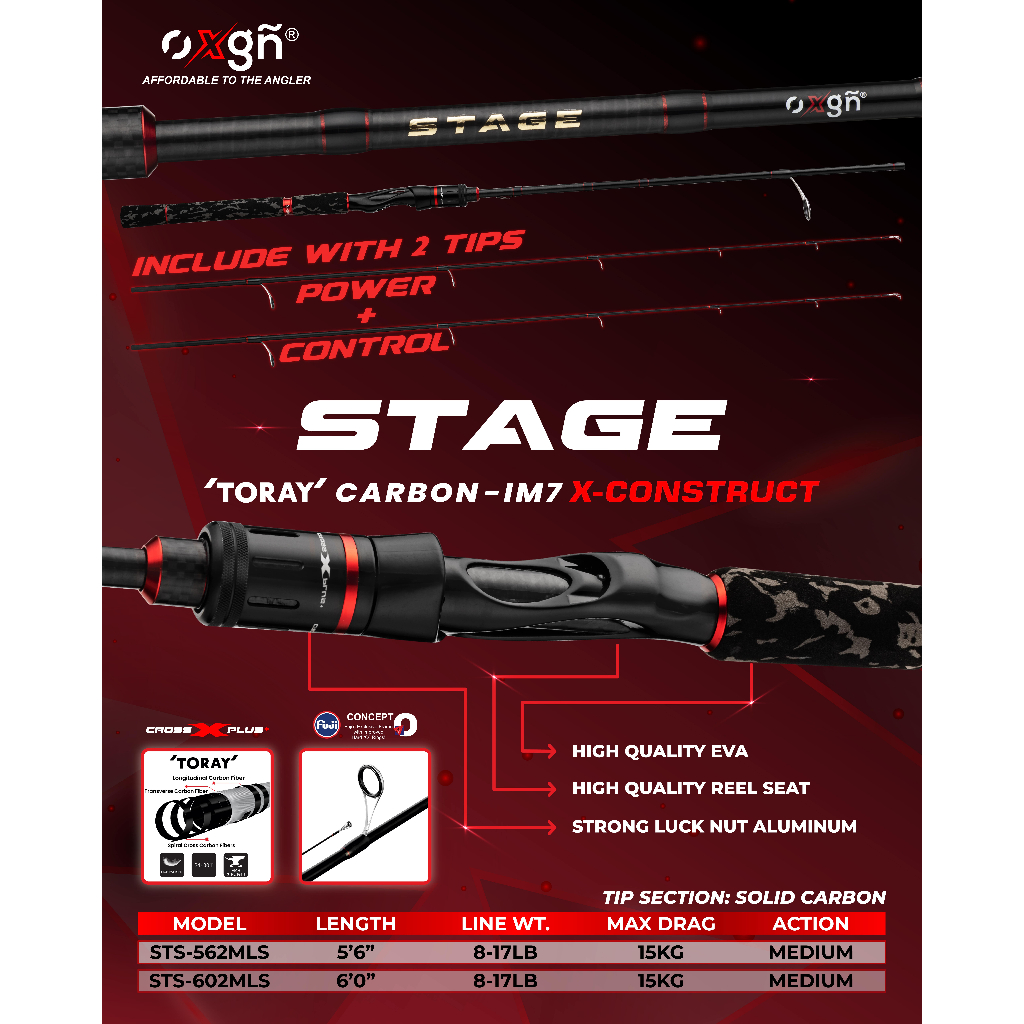 JORAN PANCING SPINNING OXGN STAGE 562 & 602| 8 - 17 lb | 165 & 180 CM FUJI RING SOLID CARBON WITH 15