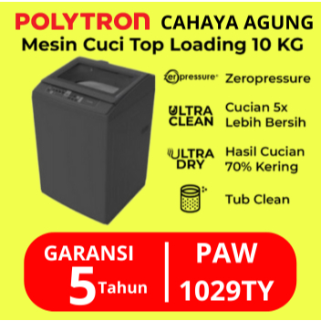 POLYTRON Mesin Cuci 1 Tabung 10 Kg Top Loading PAW-1029TY