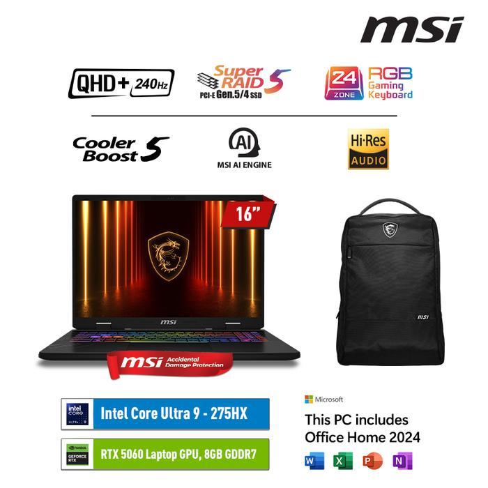 MSI CROSSHAIR 16 HX AI ULTRA 9 275HX RTX5060 16GB 1TB 16.0QHD+ 240HZ W11 OHS - 16GB