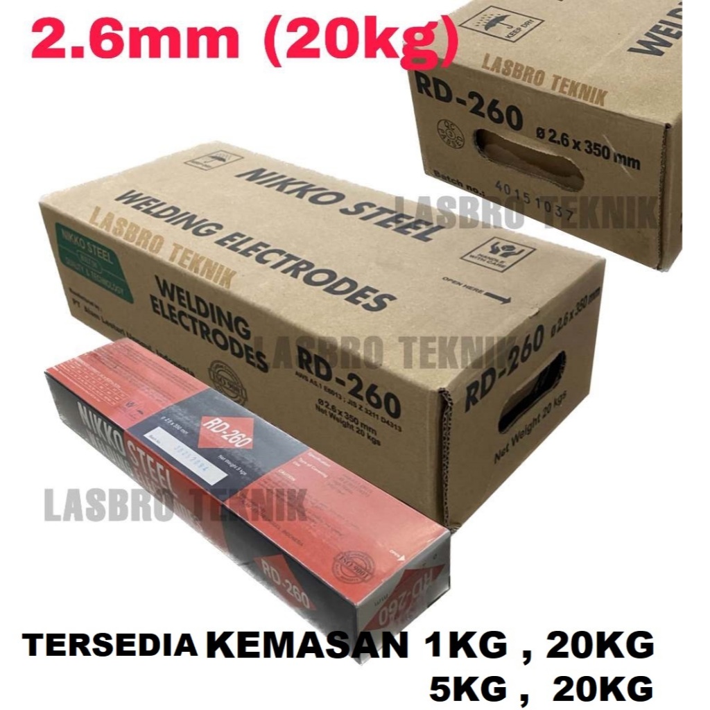 Kawat Las RD-260 2.6mm E6013 NIKKO STEEL 6013 RD260 2,6mm tersedia kemasan 1kg 20kg