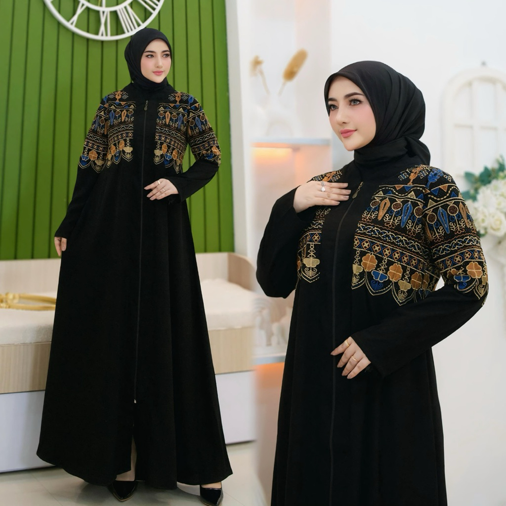 Abaya Turki Bordir Mewah Terbaru Lebaran 2026 / Abaya Hitam Jetblack Premium / Abaya Bordir Warna / 