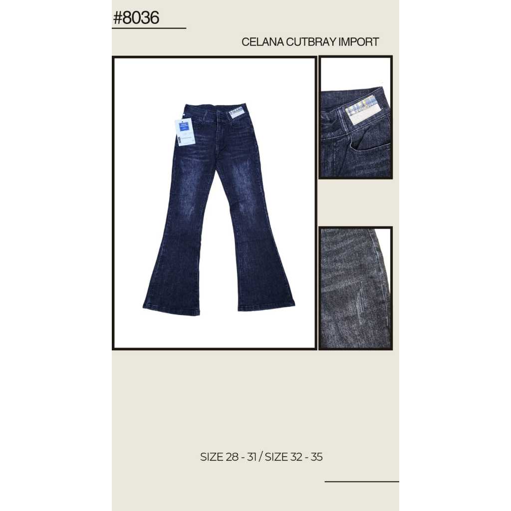 Celana Cutbray Jeans Kode 8036 - Snow Black Cutbray Jeans Import.