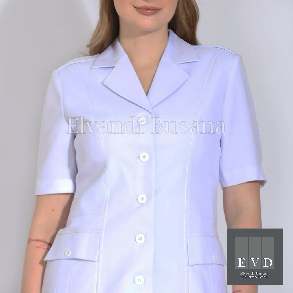 Baju Perawat Putih Lengan Pendek Baju Perawat Kerah Rever Putih