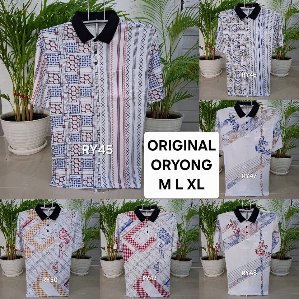 ORYONG - Kaos Kerah Laki size M L XL - bahan ekonomis katun motif RY33-RY60