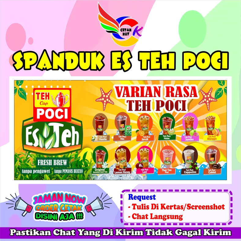 Spanduk banner Es teh poci kekinian murah bisa custom / Banner es teh poci Terbaru bisa COD