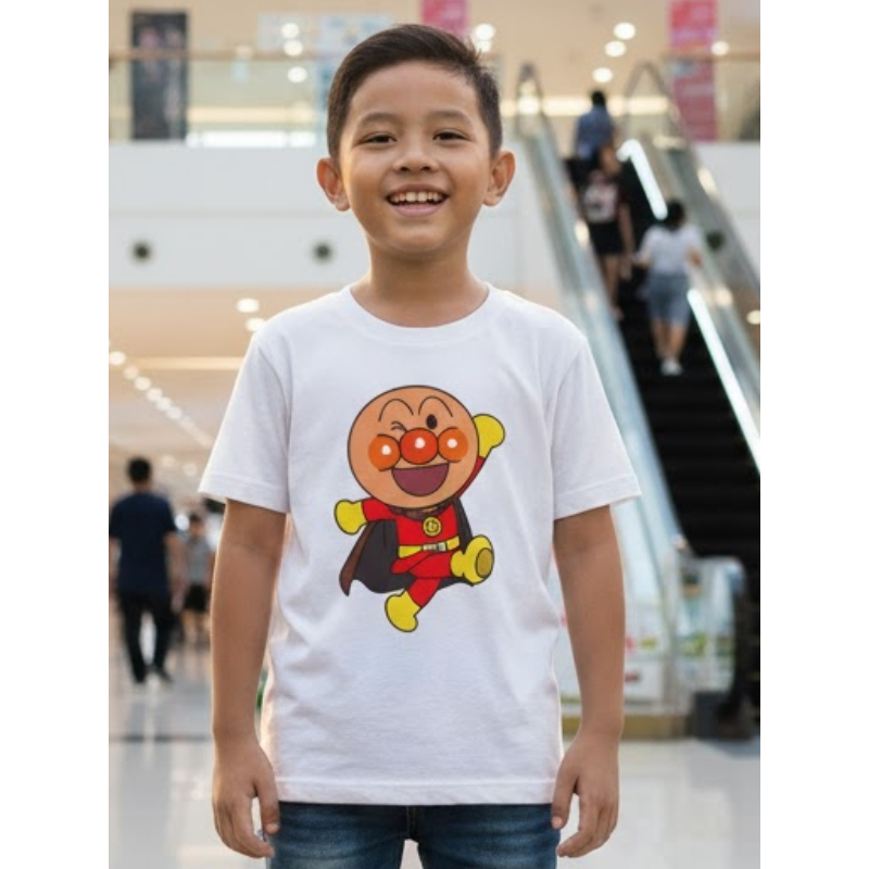 Kaos Anpanman Kartun Anak, Warna Hijau Putih Umur 1-10 Tahun