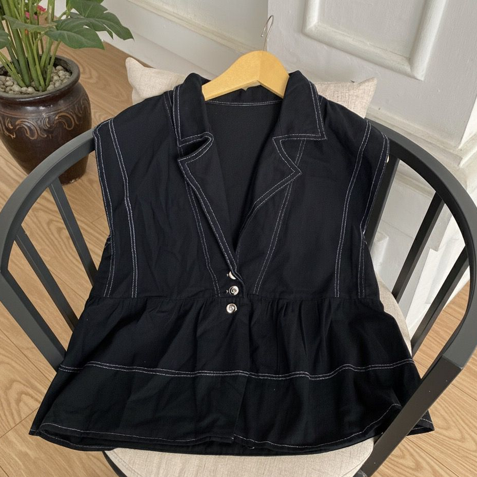 MELODIE VEST JEANS || ROMPI WANITA KERAH KANCING KOREANSTYLE / vest jeans wanita semi jacket GEO VES