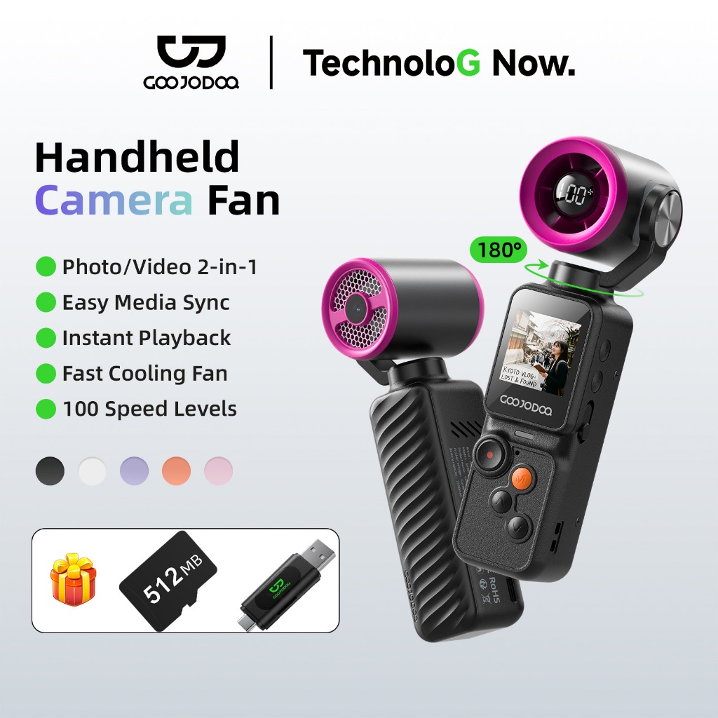 GOOJODOQ GFS025 Kamera Kipas 180° Adjustable 1.3-inch screen Mengambil foto dan video 100 Gear Wind 