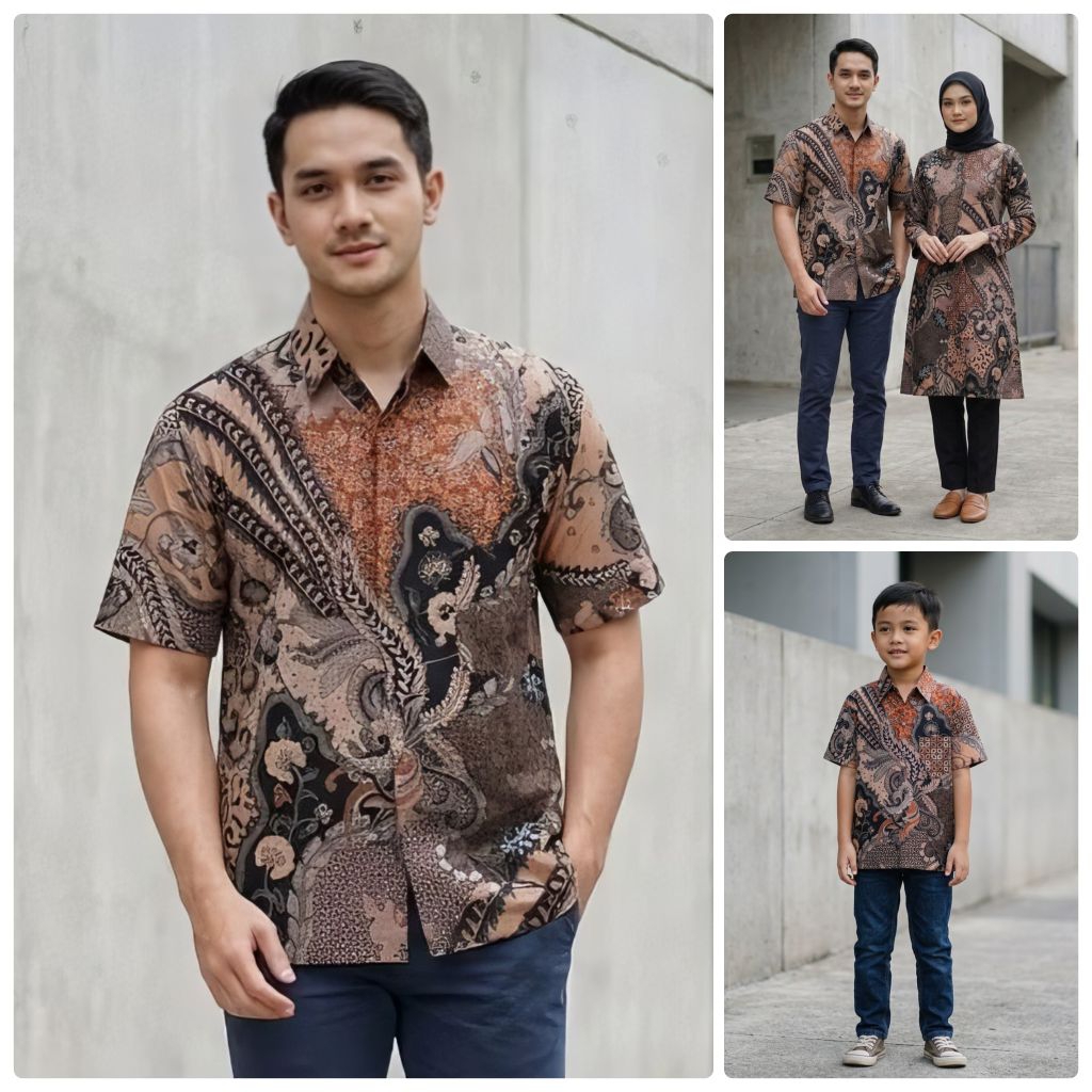 Batik Pria Lengan Pendek Peach Bahan Katun Signature Reguler - Fatih Batik Medan