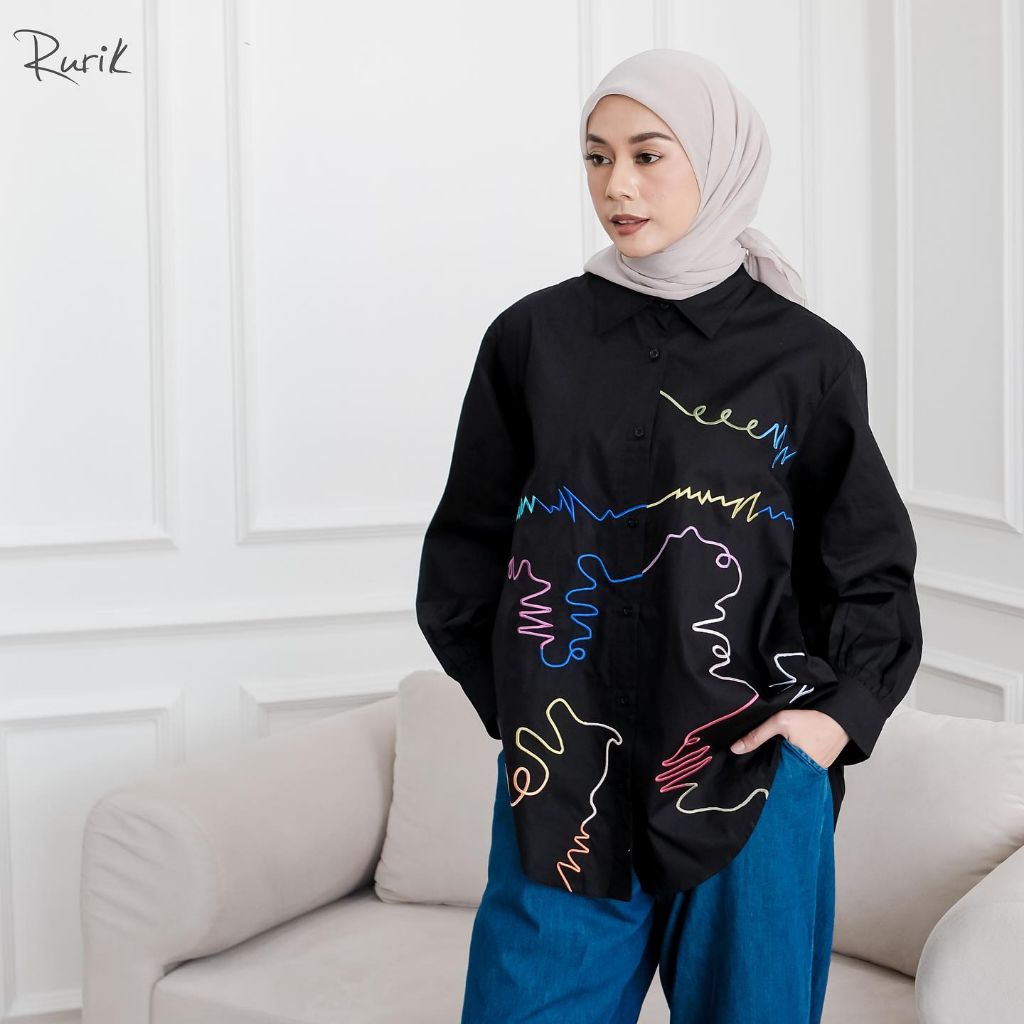 Rurik Kemeja Wanita Katun Bordir Doodle Embroidery Shirt