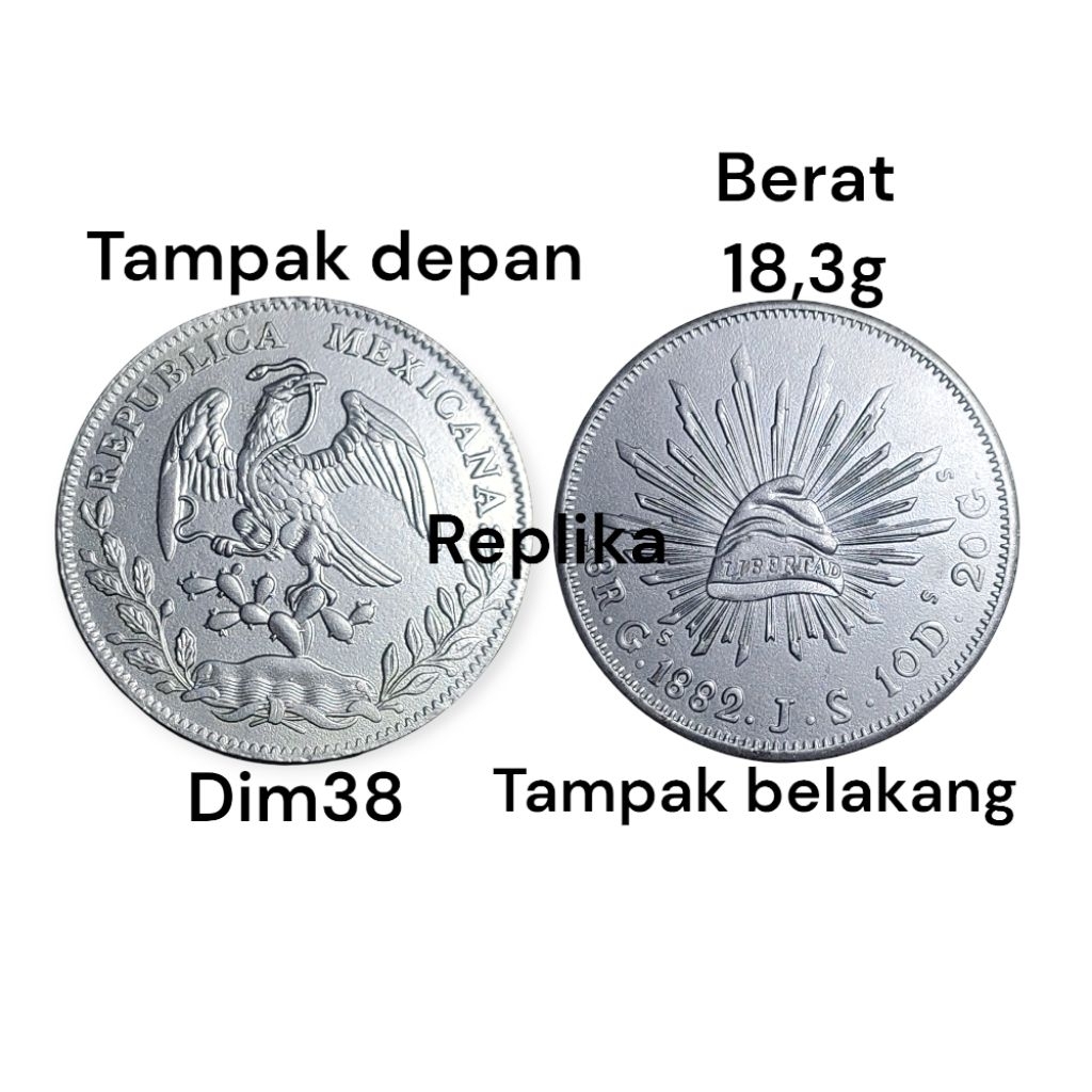 Replika Koin Meksiko 1 Peso "Libertad" Tahun 1882