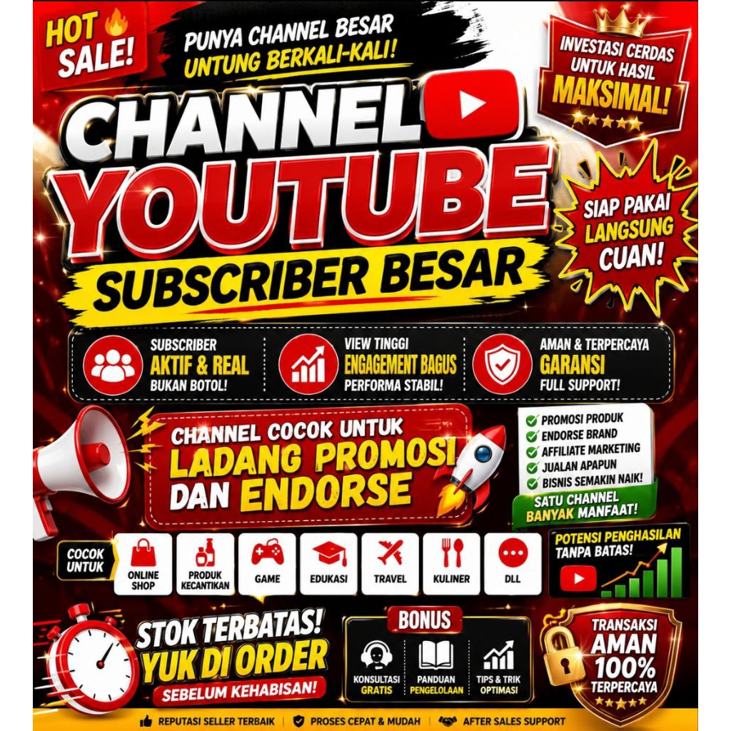 CHANNEL YOUTUBE SUBSCRIBER BESAR UNTUK PROMOSI ATAU ENDORSE