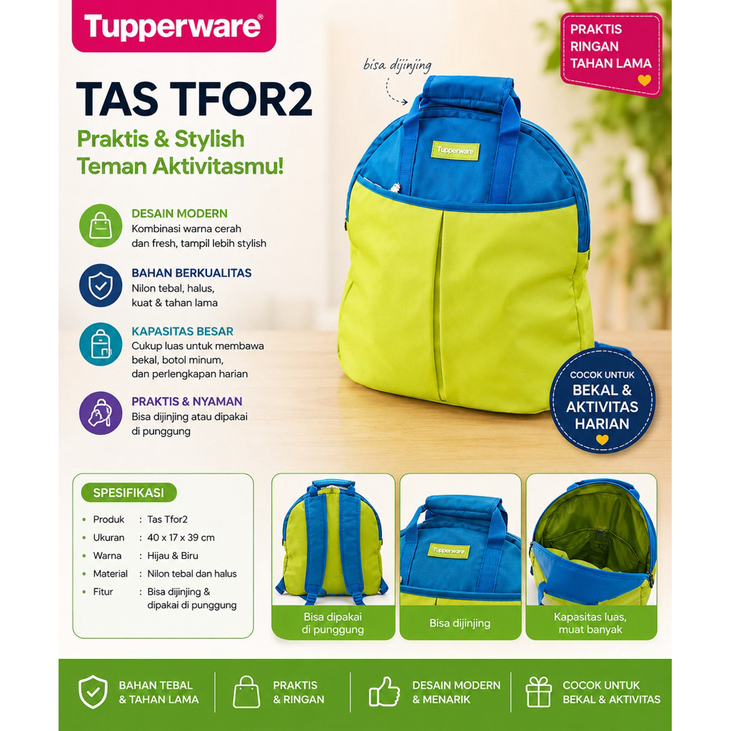 original tas tfor2 Tupperware backpack / ransel dewasa jumbo