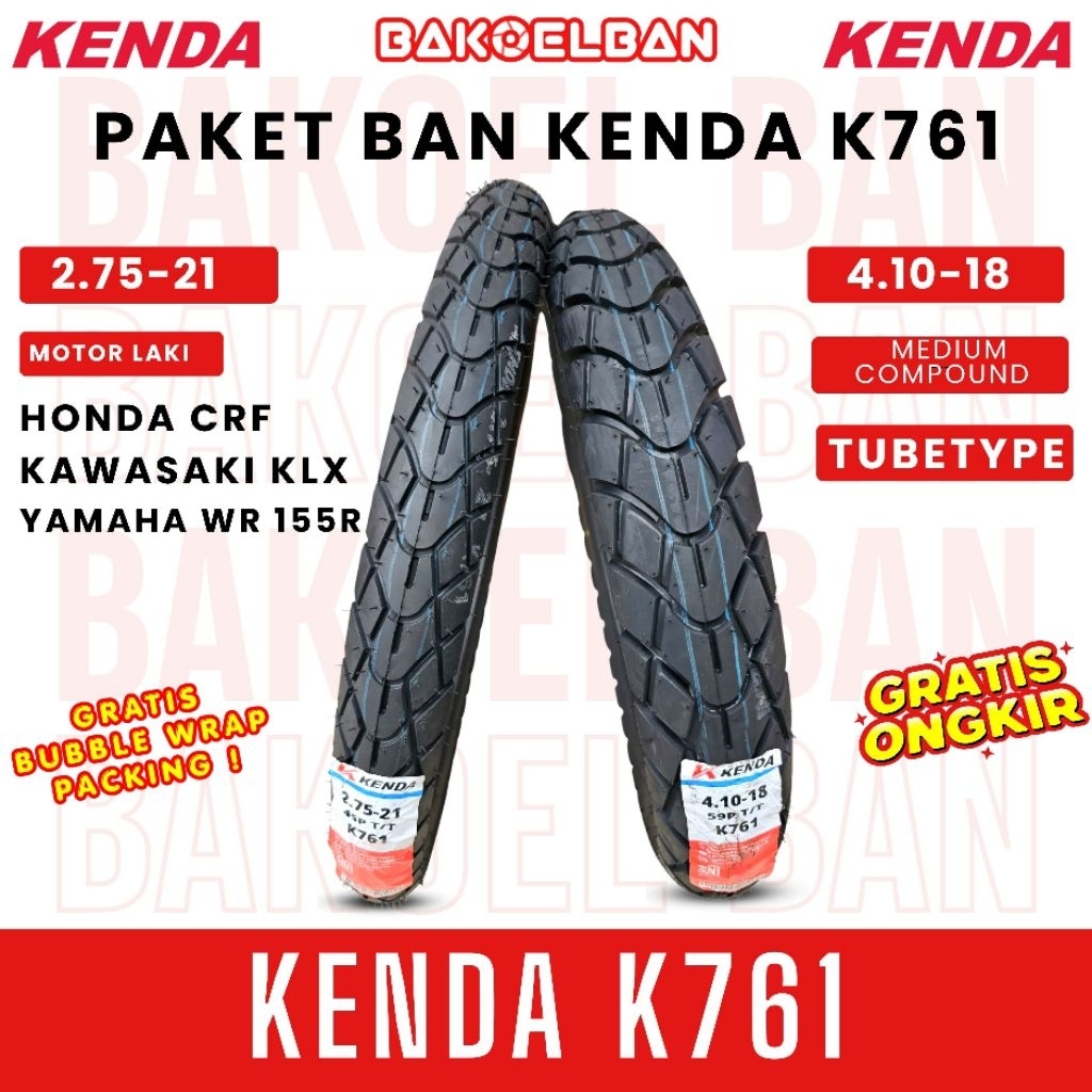 PAKET BAN MOTOR KENDA K761 2.75-21 & 4.10-18