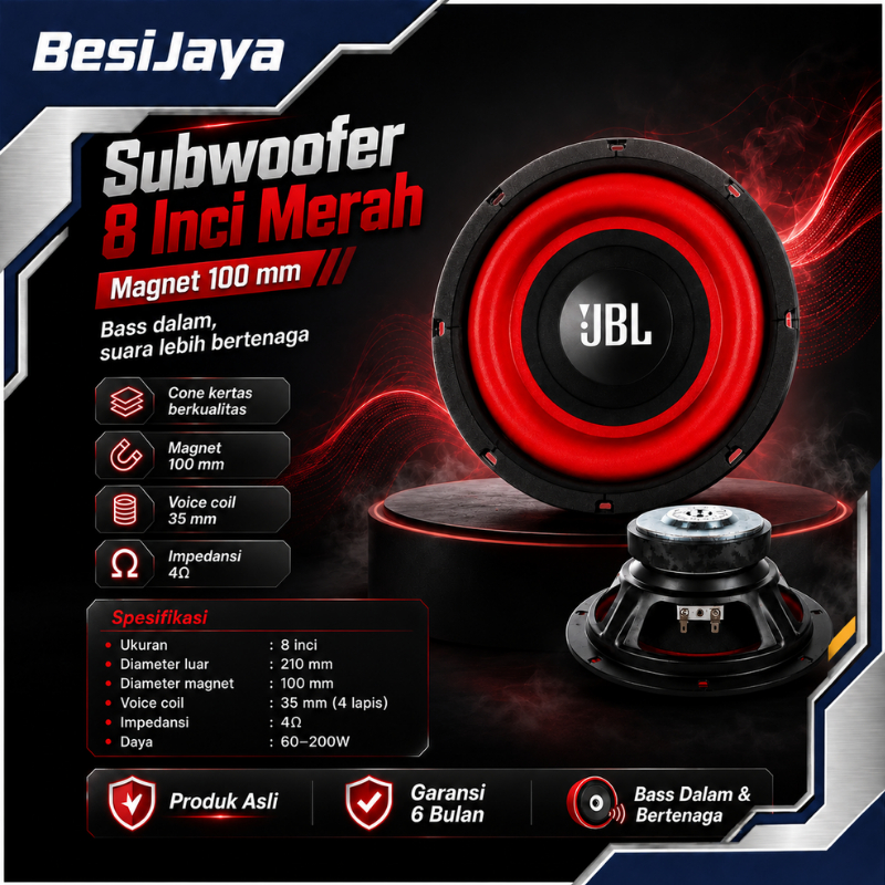 Speaker Subwoofer 8 Inch JBL Style 4 Ohm 200W – Bass Nendang, Woofer Mobil & Audio Rumah, Suara Powe