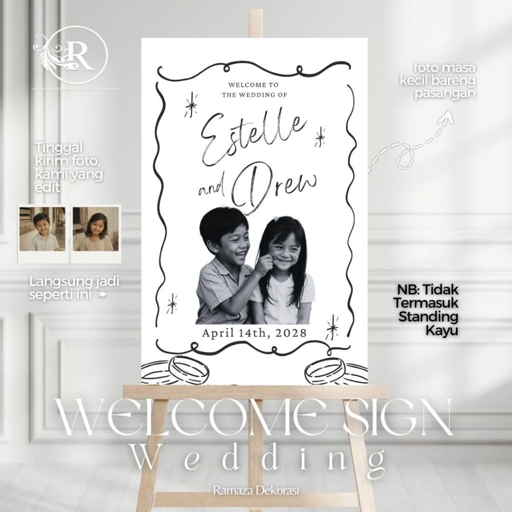 Welcome Sign Wedding/Welcome Sign Custom Foto Masa Kecil/Tulisan Welcome Sign Acara/Standing Foto/ S