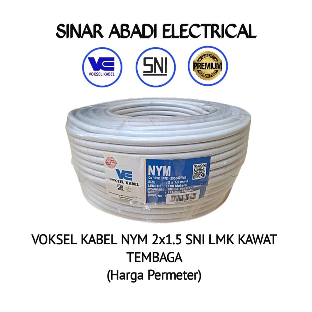 VOKSEL Kabel Listrik NYM 2x1.5 2x1,5 Kawat Tembaga SNI LMK - Harga Per 1 Meter