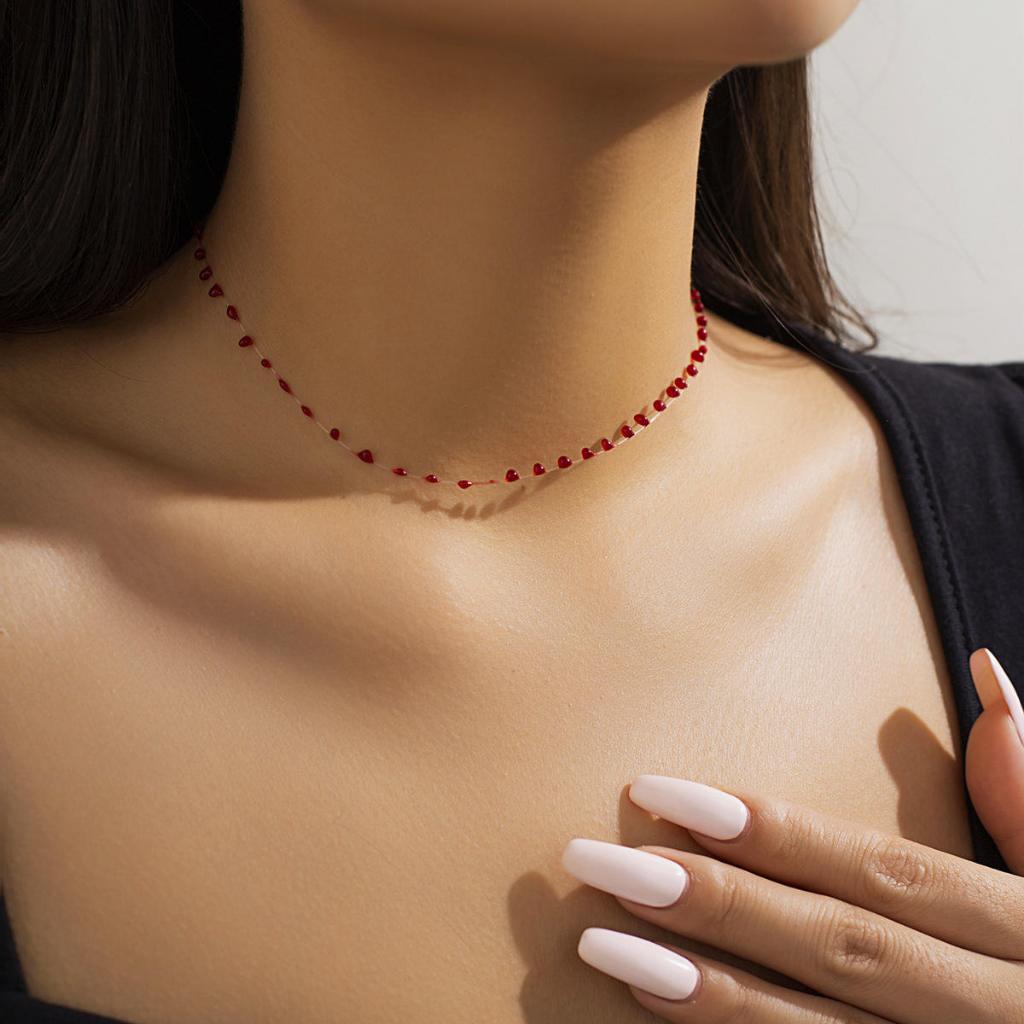 Kalung Mirip Tetes Darah Kreatif / Kalung Choker Tetes Air Merah Minimalis Gaya Vintage / Kalung Cok
