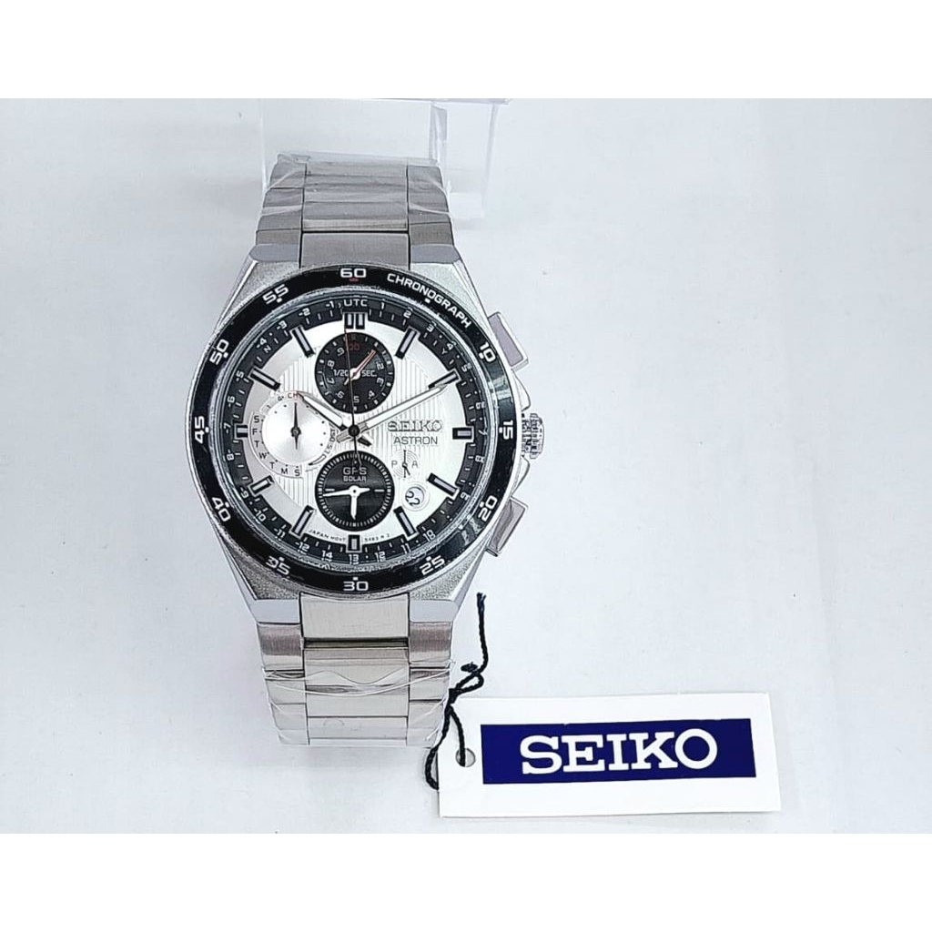 GROSIR TERMURAH...Jam Tangan Pria Sultan New SEIKO ASTRON CHRONOGRAPH Silver Putih Rantai Stainless 