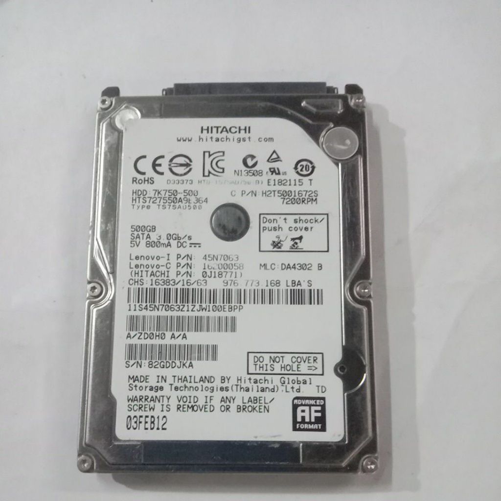 harddisk internal kapasitas 500 Gb 2.5"  Hitachi