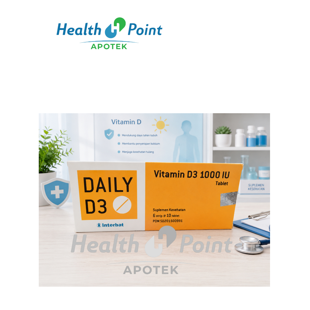 Interbat Vitamin D3 1000 IU Tablet Suplemen Kesehatan 6 Strip @ 10 Tablet
