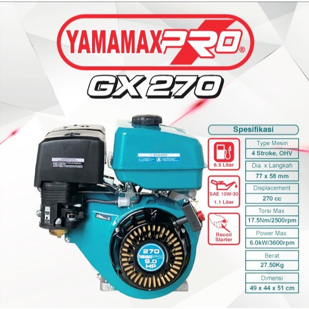 Mesin Penggerak Gasoline Engine Motor Bensin Serbaguna 9PK 9 PK YAMAMAX PRO GX 270 GX270