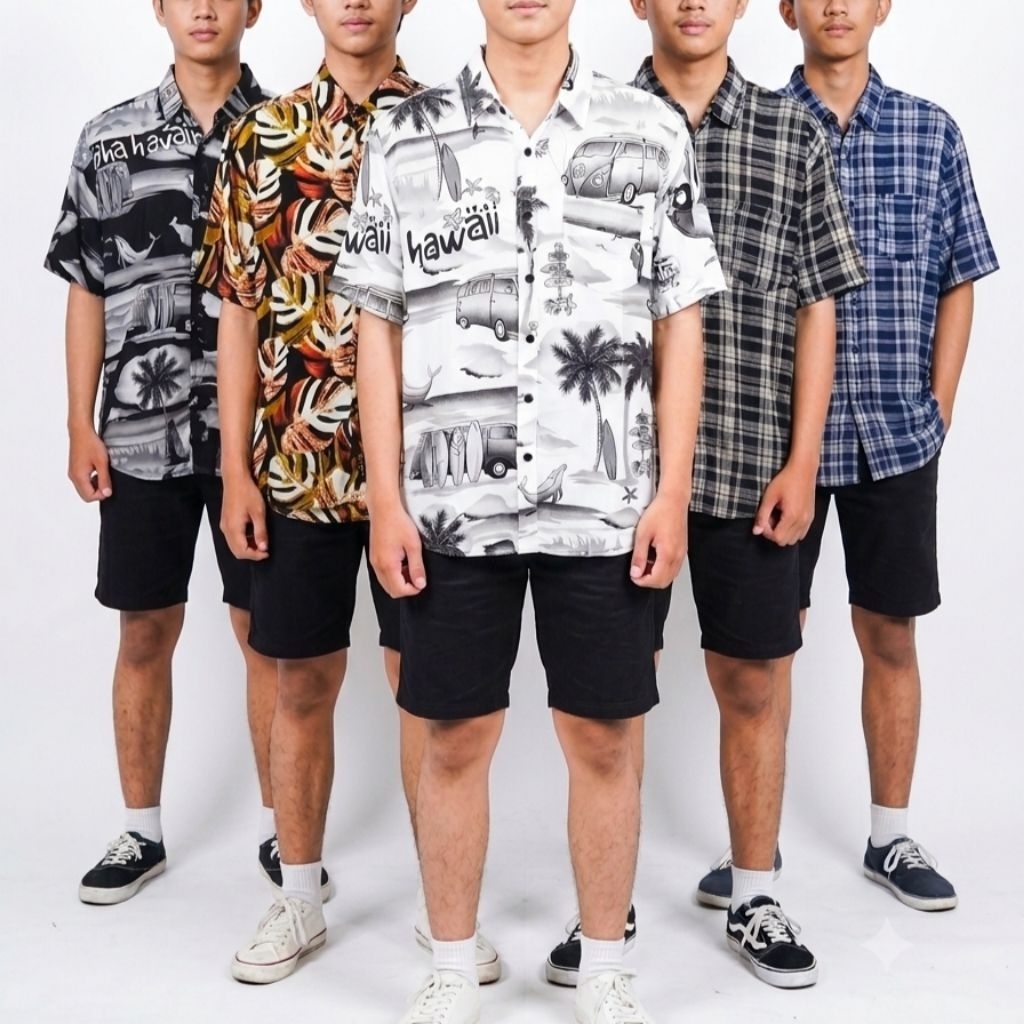 ASTRINA - Kemeja Rayon Lengan Pendek Motif Bunga Baju Pantai santai Hawai Kemeja Pria Bali&Kemeja ra