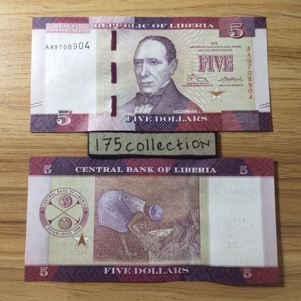 Uang asing Liberia 5 Dollars unc