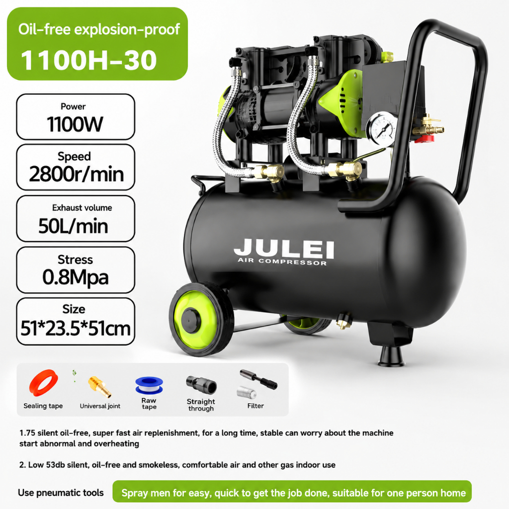 Mesin Kompresor Listrik 30L 8 Bar 1100W - Kompresor Angin Listrik Silent Oil Free