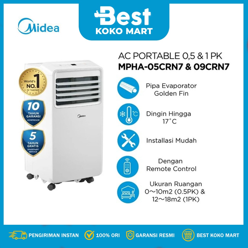 (LUAR MEDAN )Midea AC Portable MPHA-09CRN7 Multiple Function AC - 01 PK- Dehumidifying- Sleep Mode -