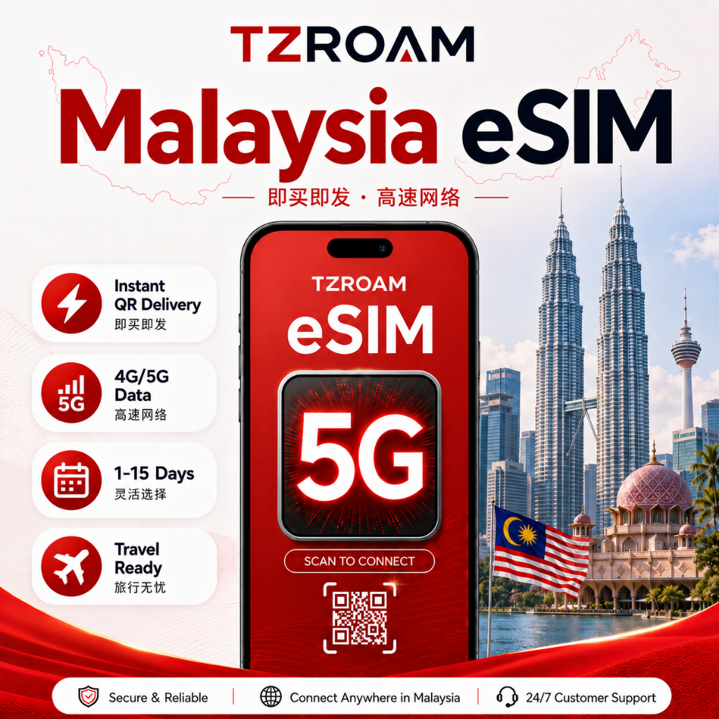Malaysia eSIM Data Card 5G | Daily 1GB/2GB/3GB | Travel eSIM Card | Instant Payment QR code