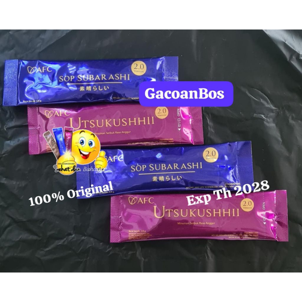 PAKET HEMAT SUBARASHII GOLD 1/2 + UTSUKUSHII GOLD 1/2 ( = 14 + 14 SACHET) ORIGINAL AFC JAPAN EXP TH 