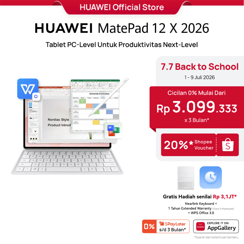 [7.7 Voucher s/d 20%] HUAWEI MatePad 12 X 2026 Tablet l PC-Level WPS 3.0 l Layar PaperMatte Ultra Je