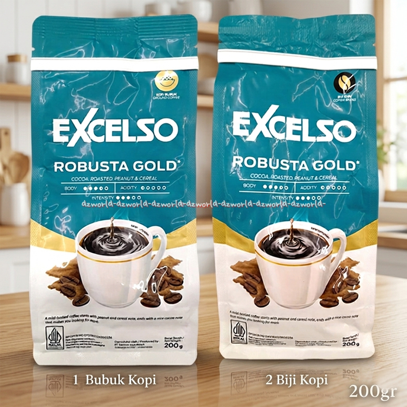 Excelso Robusta Gold Bold 200gr Cocoa Roasted Peanut & Cereal Exelso Ecelso Robusta Gold Bean Coffee