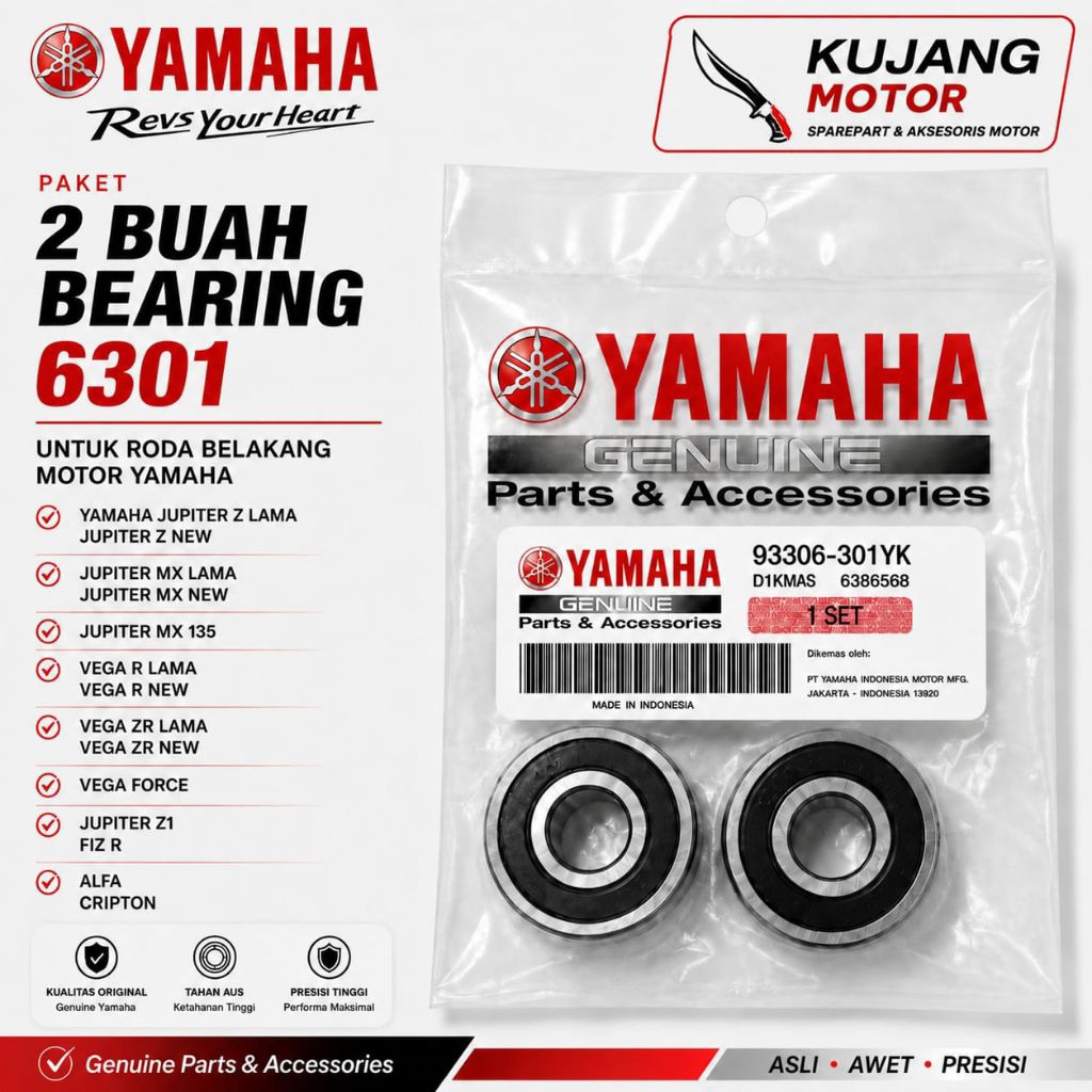 PAKET 2 PCS BEARING 6301 RODA BELAKANG JUPITER Z, JUPITER MX,VEGA R,VEGA ZR,ALFA,CRIPTON
