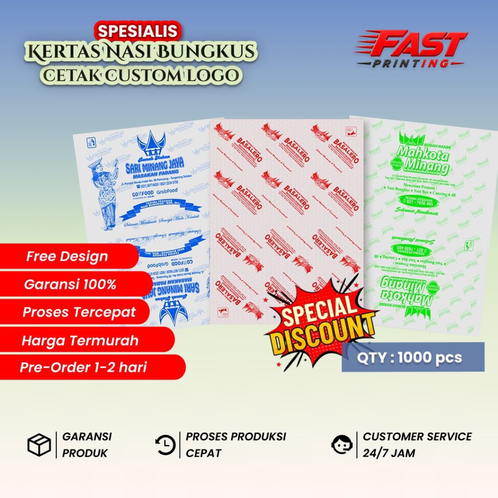 CUSTOM Kertas Bungkus Nasi/ Nasi Padang /Wrapping Paper / Bungkus Kemasan