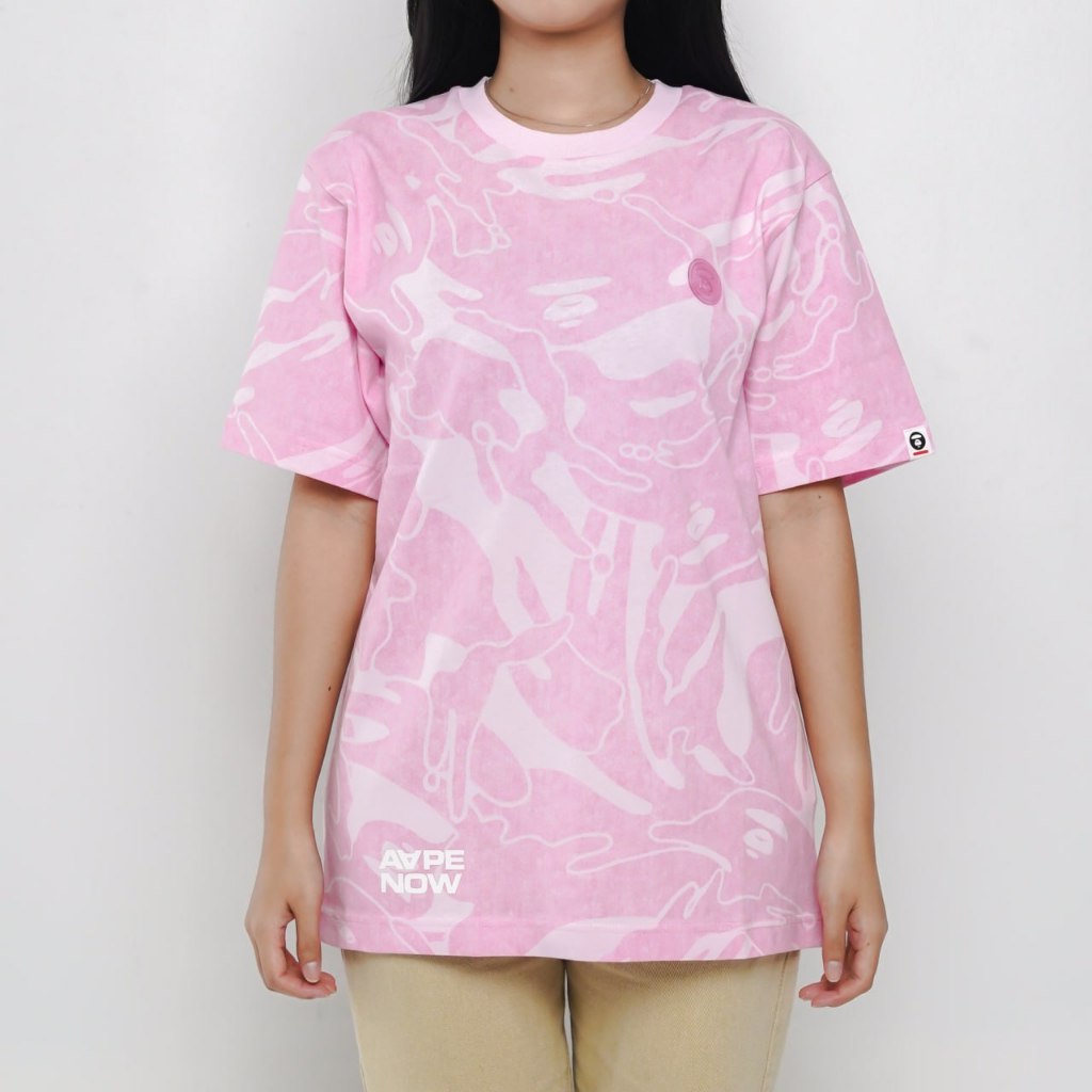 Kaos AAPE NOW HEAD PATCH CAMO SS26 WASHED PINK TSHIRT 100% ORIGINAL