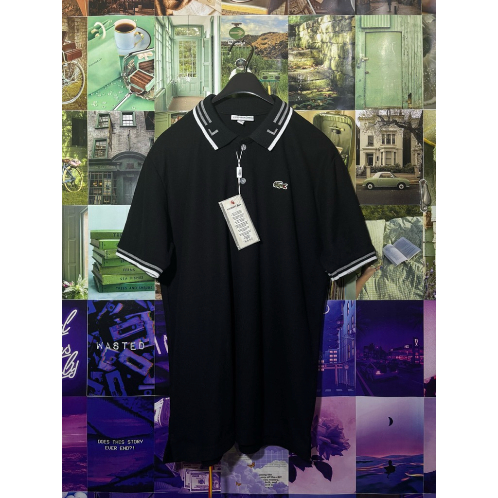 Lacoste Stripes Black Polo Shirt NEW