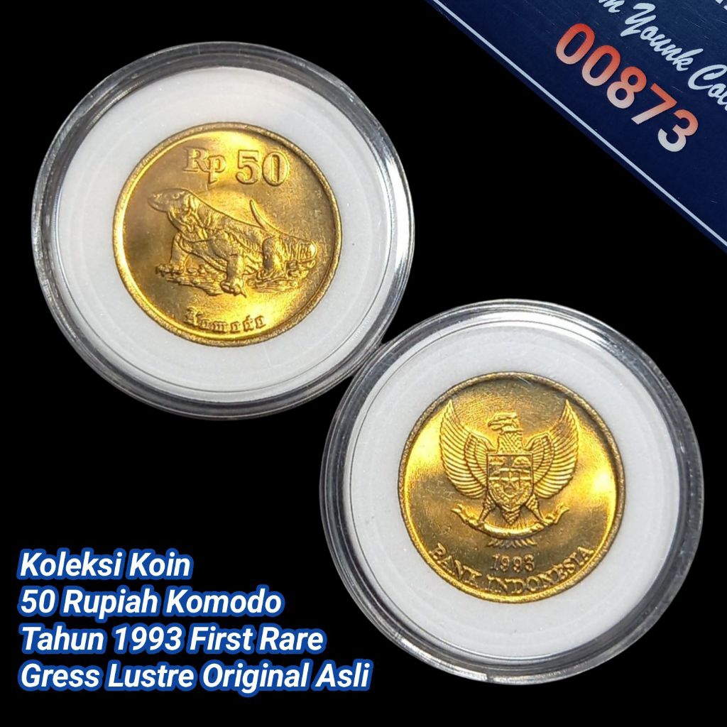 UKI093Coin 50 Rupiah (KOMODO) Thn 1993 First Rare Gress Lustre Original