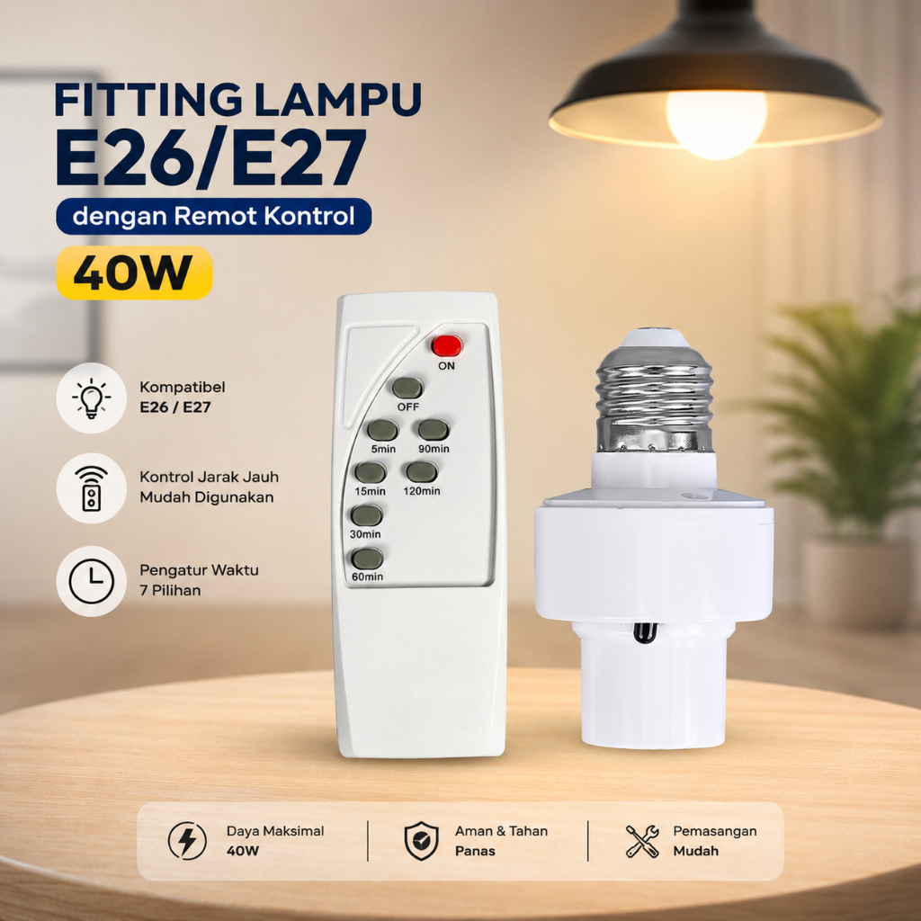 Fitting Lampu Bohlam E26 E27 dengan Remot Kontrol 40W